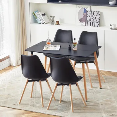Immagine prodotto di Tavolo da pranzo rettangolare con 4 sedie, colore nero