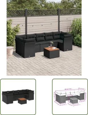 Produktbild von The Living Store 8-tlg. Garten-Sofagarnitur mit Kissen Schwarz Poly Rattan