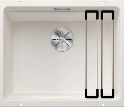 Produktbild von BLANCO ETAGON 500-U, SILGRANIT, weiß, ohne Ablauffernbedienung, mit Zubehör, keine Beckenlage, 600 mm Untermaß, Aufsatzwanne, Rechteckig, Silgranit, Weiß, 1 Becken, Rechteckig
