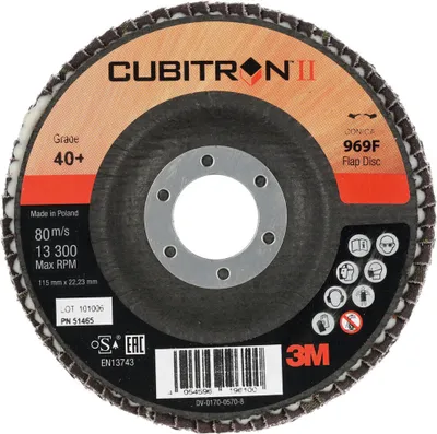 Immagine prodotto di Disco abrasivo a lamelle 3M 969F Cubitron II, disco in tessuto di vetro, inclinato, diametro 115 mm, grana: 60