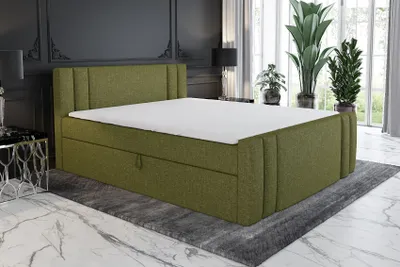 Produktbild von Boxspringbett LING 140x200 mit 2 Bettkästen, Bonell-Matratze und Topper. Farbe: Grün.