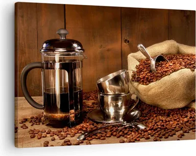 Produktbild von Bild auf Leinwand - Leinwandbild - Kaffeebohnen gerösteter Kaffee Tasse - 70x50cm - Wand Bild - Wanddeko - Leinwanddruck - Bilder - Kunstdruck - Leinwand bilder - Wandkunst - AA70x50-0434