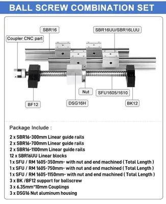 Obrázek produktu pro Sada lineárních kolejnic, odolná konstrukce, přizpůsobitelné možnosti, SBR16-300/700/1100 mm