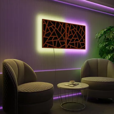 Immagine prodotto di Set da 2 pannelli acustici a LED con RGB Glow per Echo Control | Pannelli fonoassorbenti con retroilluminazione | 2x SKYROSS - Grouped | Ciliegio