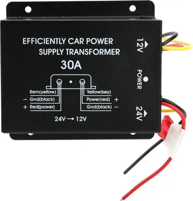 Obrázek produktu pro Černý DC-DC měnič, napájecí zdroj, příslušenství do auta z hliníkové slitiny 24 V na 12 V