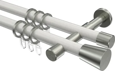 Produktbild von Interdeco Gardinenstange / Vorhangstange Weiß / Edelstahl-Optik, Typ Prestige Sitra (Konus), 20 mm Ø 2-läufig, 480 cm