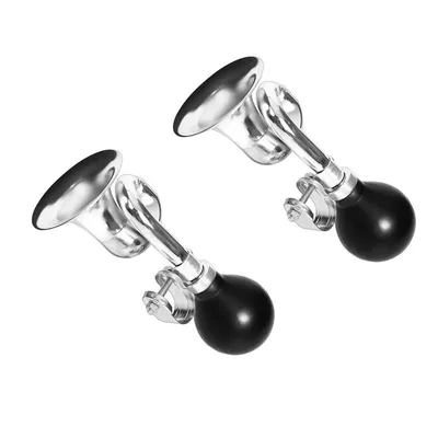 Imagen del producto de 2 bocinas para bicicleta - Bocina de tipo "bola" cromada - 180 mm - Bocina tipo trompeta para bicicleta - Timbre para bicicleta - Para niños y niñas