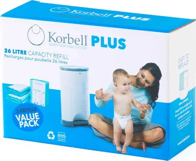 Immagine prodotto di Korbell - Ricariche per contenitori per pannolini - MAXI - 26 L - x3 - Biodegradabili - Controllo degli odori - Capacità 330 pannolini 3 pezzi (confezione da 1)
