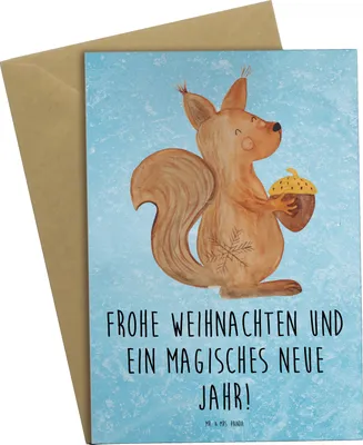 Produktbild von Mr. & Mrs. Panda Glückwunschkarte Eichhörnchen Weihnachten - Eisblau - Geschenk, einladungskarten, Guten Rutsch, Frohes Neues Jahr, Neujahr, glückwunschkarten, Frohe