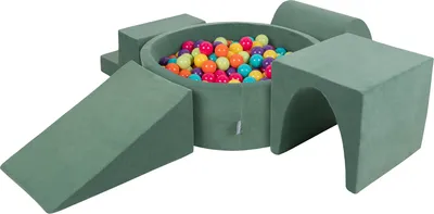 Produktbild von KiddyMoon Spielplatz Velvet Aus Schaumstoff Mit Samt Rund Bällebad (200 Bälle) Ballgruben Für Babys Spielbad Hindernisläufen, Hergestellt In Der EU, Waldgrün: Hellgrün/Gelb/Türkis/Orange/Dunkelpink/Vi