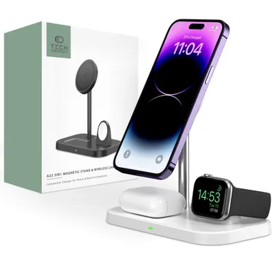 Obrázek produktu pro Tech-Protect A22 3in1 bezdrátová nabíječka na mobil / AirPods / Apple Watch, bíla