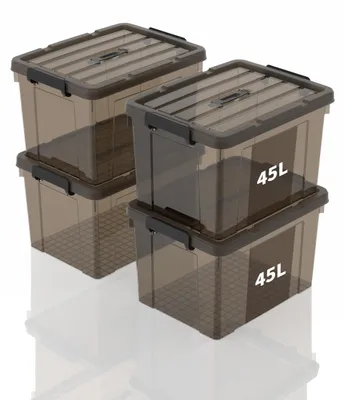 Aufbewahrungsboxen, stapelbar, 45 l, Set mit 4, transparent braun