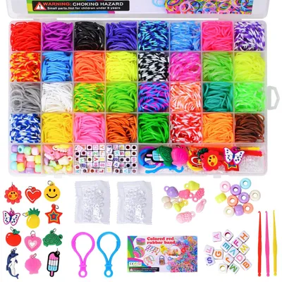 Produktbild von Bastelset Gummibänder Armbänder - 2500 Gummibänder - 32 Farben - Mit Charms und Aufbewahrungsbox