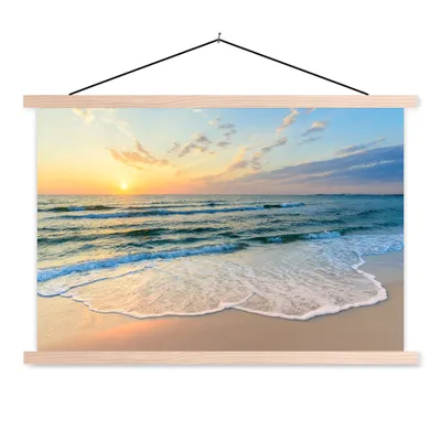 Produktbild von MuchoWow® Textilposter Strand - Meer - Sonnenuntergang - Golf 60x40 cm mit holzfarbenen Rahmen - Bilder