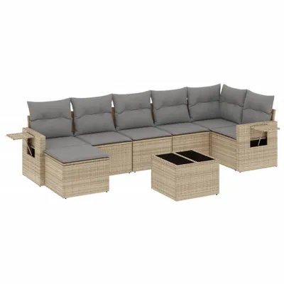 Produktbild von vidaXL 8-tlg. Garten-Sofagarnitur mit Kissen Beige Poly Rattan