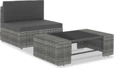 Produktbild von 2-tlg. Garten-Lounge-Set Poly Rattan Grau