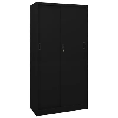 Produktbild von Büroschrank mit Schiebetür Schwarz 90x40x180 cm Stahl