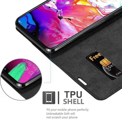 Produktbild von Cadorabo Hülle für Samsung Galaxy A70 / A70s Schutz Hülle in Schwarz Handyhülle Etui Case Cover Magnetverschluss