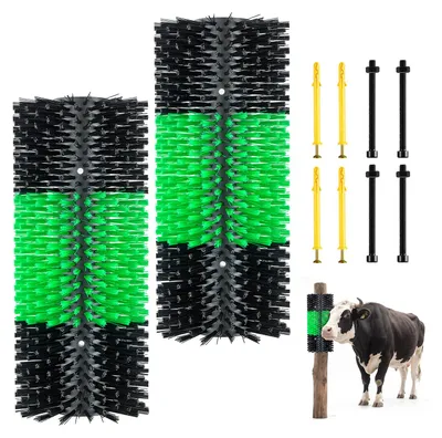 Produktbild von VEVOR Kratzbürste 43x19 cm, Viehbürste 2 Stk. inkl. 8 Schrauben, Rinderkratzer zur Linderung von Rückenjucken, Massage-& Pflege-Kratzwerkzeug für Pferde, Rinder, Schafe & Schweine, Grün & Schwarz
