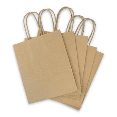 Produktbild von 5x Papiertragetasche Geschenktüte mit Kordel 18x8x22cm 90g Kraftpapier braun