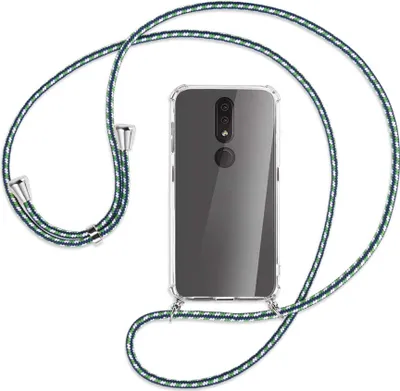 Produktbild von Handykette Backcover-Schutzhülle mit Band (Metall silberfarben) für Nokia 4.2 - grün/blau/weiß