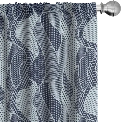 Obrázok produktu pre ABAKUHAUS Abstraktné závesy, záclony, vlnitý vzor s kruhmi, krivkami, bodkami a šesťuholníkmi, 2 kusy, 75 x 225 cm, tmavomodrá a svetlomodrá