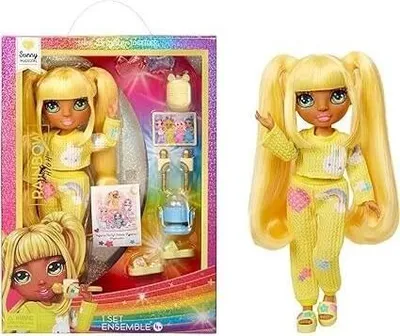 Image de Poupée Mannequin Articulée Junior High Pyjama Party, 22 cm, Sunny Jaune, Nombreux Accessoires, À partir de 4 ans