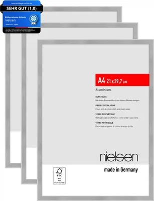 Produktbild von nielsen Bilderrahmen Atlanta (3er Set), A4 21x29,7 cm, Aluminium Silber Matt