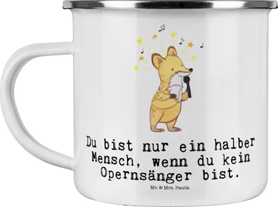 Produktbild von Mr. & Mrs. Panda Haferl Opernsänger Herz - Weiß - Geschenk, Teetasse, Emaille Tasse, Kaffeepott, Teebecher, Pott, Becher