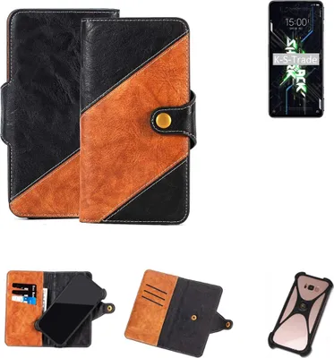 Produktbild von K-S-Trade Handyhülle Schutzhülle Bookstyle Case Wallet-Case kompatibel mit Xiaomi Black Shark 4S Handy Cover Bumper Klapphülle schwarz hellbraun 1x