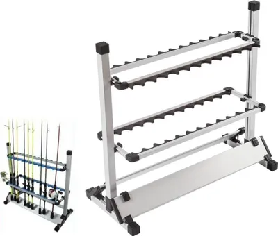 Image de Support pour cannes à pêche - Support vertical - Pour 24 cannes - Support au sol - Alliage d'aluminium - Non pliable - Blanc