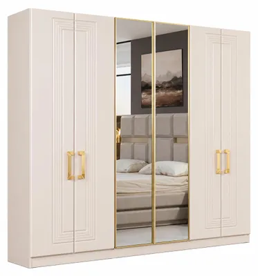 Produktbild von Eleganter Beiger Kleiderschrank Moderne Holzschränke Edle Glastüren