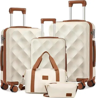 Produktbild von Famanu Hartschalen-Kofferset 5-teilig mit Doppelrädern - TSA-Schloss und 4 Rollen, inkl. Reisetasche und Kosmetiktasche, Gepäckset M-L-XL