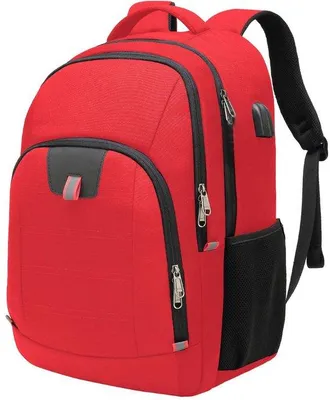 Produktbild von Großer Laptop-Rucksack mit USB-Ladeanschluss und Kopfhörerloch, Business-Rucksack für Herren und Damen, Tasche für große Laptops, rot