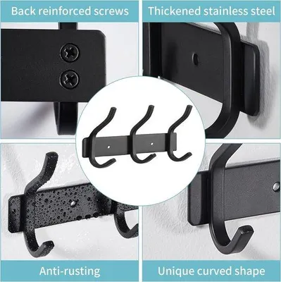 Immagine prodotto di Famanu - Ganci appendiabiti da parete - Set di 2 ganci appendiabiti (nero, 3 ganci)