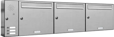 Produktbild von 3er V2A Edelstahl Briefkastenanlage für Aufputz - Wandmontage Klingel