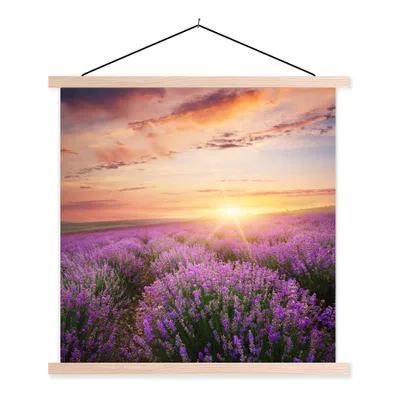 Produktbild von MuchoWow® Textilposter Lavendel - Sonne - Blumen 40x40 cm mit holzfarbenen Rahmen - Posterleiste