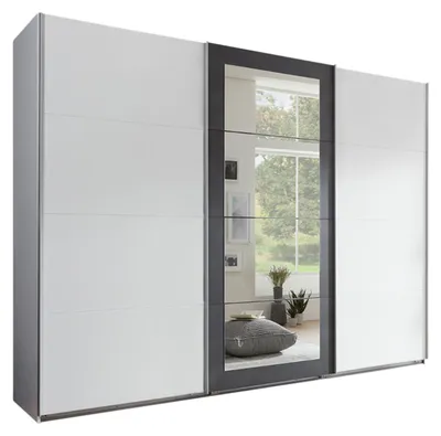 Productafbeelding van Schuifdeurenkast, garderobekast, 270 cm, met spiegel, accessoires, binnenin wit/grijs / 22001