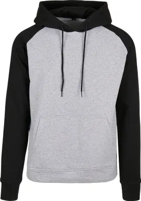 Image de Build Your Brand Basic BB005 | Basic Raglan Hoody poche kangourou - Couleur : Heather Grey/Black - Taille : XL