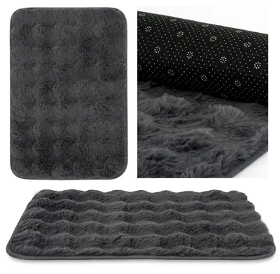 Produktbild von Domarex Maison Fluff Antirutsch Teppich Eco Rabbit Fur Flauschiger Teppichläufer Für Schlafzimmer Wohnzimmer Bad, 50x70 cm Graphit