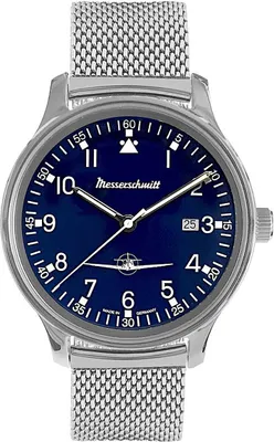 Messerschmitt ME42-108M Herren-Fliegeruhr Mesh-Band Blau 1