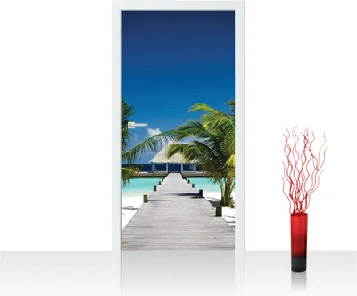 Obrázek produktu pro Fototapeta na dveře z netkané textilie PREMIUM PLUS č. 1132 - 91x211 cm palmová pláž molo nebe