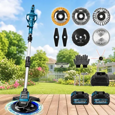 Produktbild von 18tlg-1200W Akku Rasentrimmer, 16800U/min Freischneider mit 2*4.0AH-Akku Teleskop-Stiel Unkrautbürste Bürstenlos Grastrimmer Motorsense für Rasen