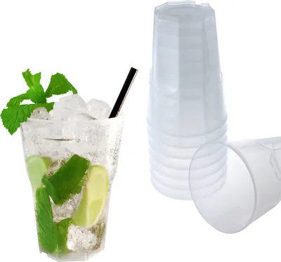 Produktbild von Doimoflair Cocktailglas Mehrwegbecher Cocktailbecher PoppyMono 43 cl aus Kunststoff Plastik Transparent milchiger Optik Set 20 Stück