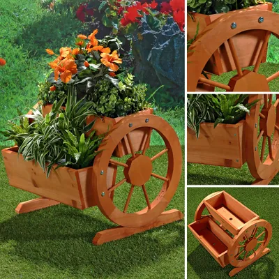 Immagine prodotto di Mucola 2x fioriera + ruote e 2 fioriere fioriera balcone fioriera giardino cassetta di legno decorazione piante fiori design