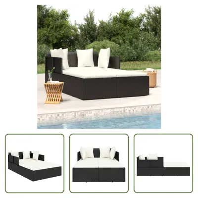 Produktbild von The Living Store Sonnenliege mit Kissen Schwarz 182x118x63 cm Poly Rattan