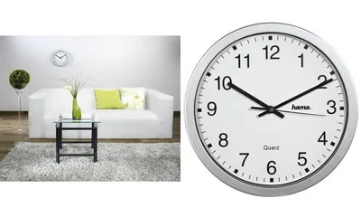 Productafbeelding van Hama CWA100, Wandmodel, Klok, Rond, Zilverkleurig, Wit, Kunststof, Glas