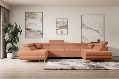 Produktbild von ALTDECOR Ecksofa in U-Form mit Schlaffunktion und Bettkasten GUSA-U - 342x202x107 cm Apricot - Corner Sofa Bett Eckcouch Couch L-Form Schlafcouch Ausziehbar Wohnlandschaft Schlafsofa Cauchsofa