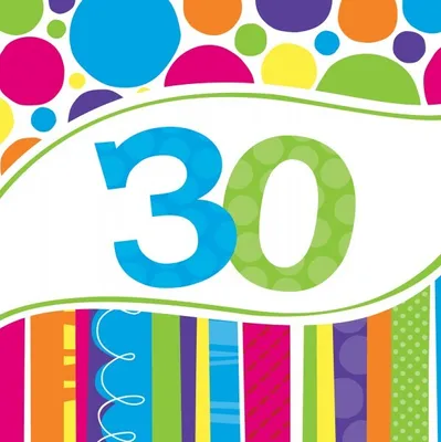 Produktbild von 16 Servietten 30. Geburtstag Punkte und Streifen