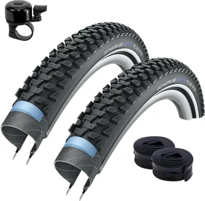 Produktbild von 2 x Schwalbe Marathon Plus MTB Unplattbar Reifen mit Reflex 57-584 (27,5 x 2.25) + 2 Schwalbe Schläuche DV19 inkl.Fahrradklingel